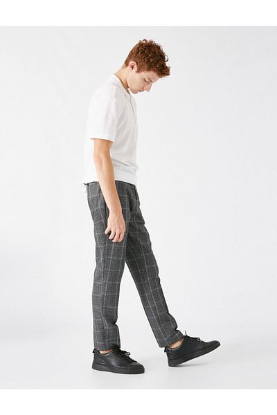 Koton Men's Anthracite Plaid Jeans 1KAM49411NW