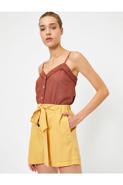 Koton Belted Pleated Buttoned Shorts
