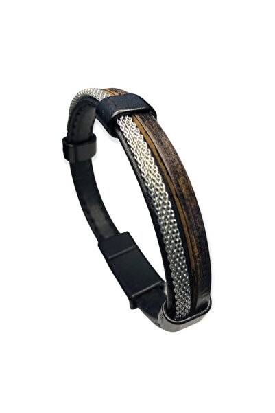 SilverPark Çelik Deri Kombin Erkek Bileklik 018