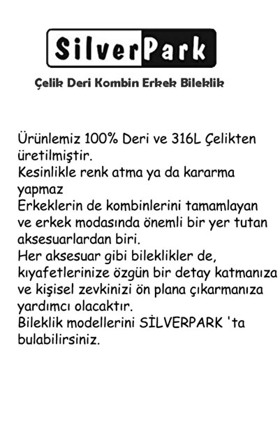 SilverPark Çelik Deri Kombin Erkek Bileklik 018