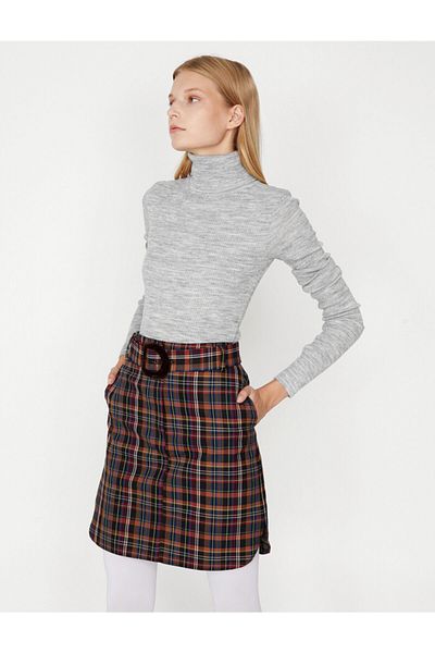 Koton Women's Burgundy Normal Waist Belt Detailed Pocket Detailed Mini Skirt 9KAK78084PW
