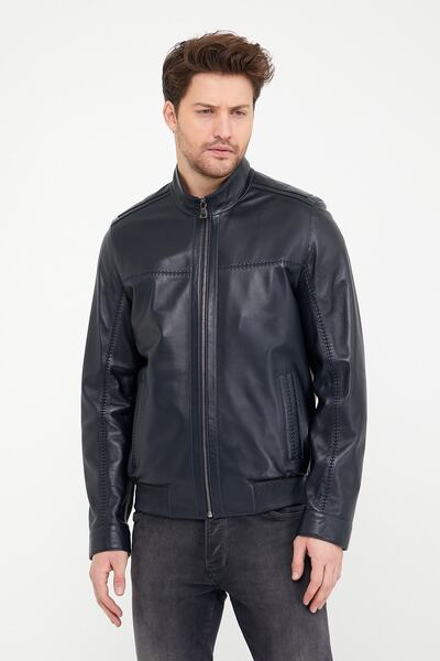 Leather Club Lacivert Deri Ceket