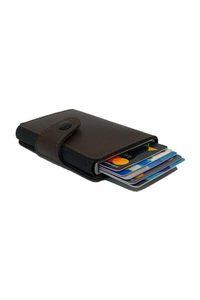 Walle's Polo محفظة كوميلي للجنسين من الجلد المحمي بتقنية Rfid مع آلية ألومنيوم أوتوماتيكية - حامل بطاقات