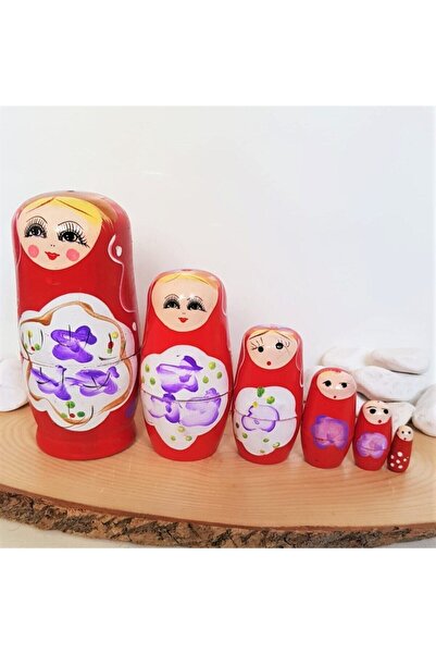 miski alem Ahşap Kırmızı Matruşka Bebek 6'lı
