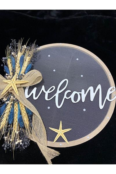 HOBİ55 Welcome Door Ornament Λευκό στεφάνι 30x30 Στολίδι πόρτας Προσαρμοσμένο χειροποίητο Hd057
