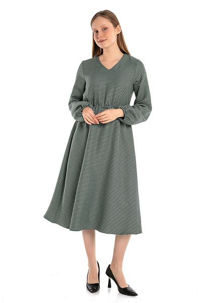DISENTIS MODEST Rochie neagră, verde, cu decolteu în V, cu talie și mâneci elastice