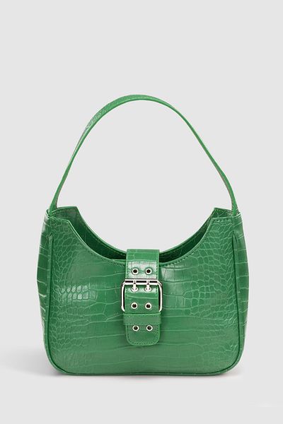 Housebags Γυναικεία τσάντα μπαγκέτας με πράσινη πόρπη με σχέδιο κροκόδειλου