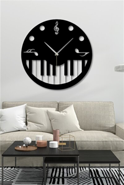 NT Handmade Siyah Ahşap Piyano Notalar Duvar Saati Salon Oturma Odası Ofis An...