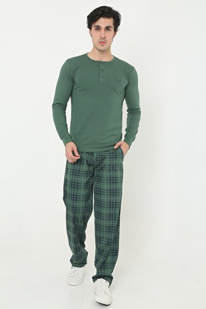 KMKkombin Aydogan Khaki Long Sleeve Men's Pajama Set