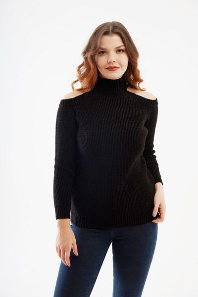 citycenterfashion Pulover Eva cu sclipici negru - De pe umăr Cty-cnd-11399