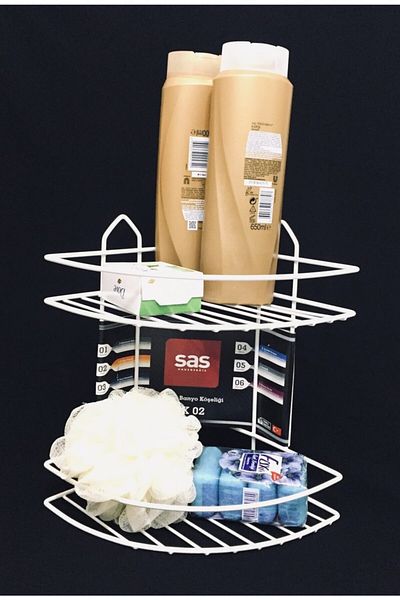 Sas Haus Lifetime Ανοξείδωτη κόλλα τοίχου 2 επιπέδων Μπάνιου Γωνιακή θήκη σαμπουάν Organizer Λευκό Ek-02
