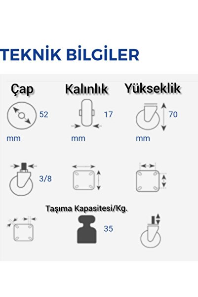 ARON Hts321 Döner Tablalı Teker Büro Ofis Sehpa Masa Sandalye Mobilya Dolap Tekeri 50x20