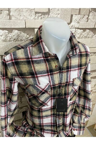 BENESSE Slim Fit Cream Plaid Unisex Lumberjack Shirt