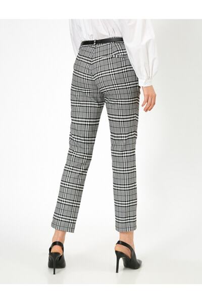 Koton Kostkované kalhoty s detailním páskem