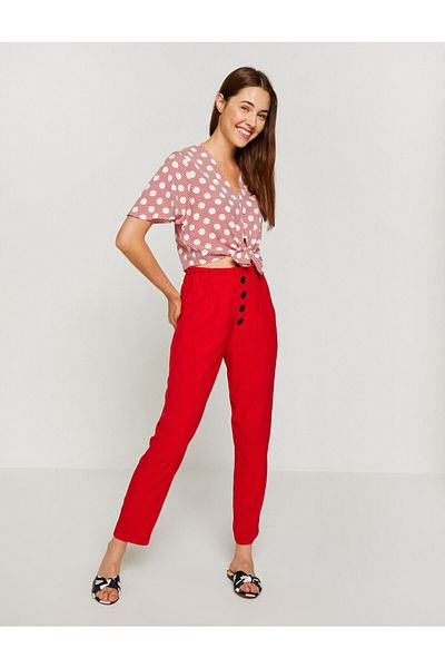 Koton Women's Red Trousers 8YAK42940UW