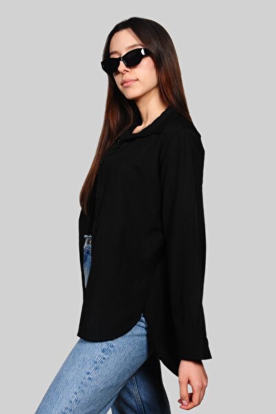 Zevahir Siyah Pamuklu Önü Kısa Arkası Uzun Gömlek