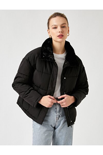 Koton Пухено яке с кожена яка и цип и закопчалки