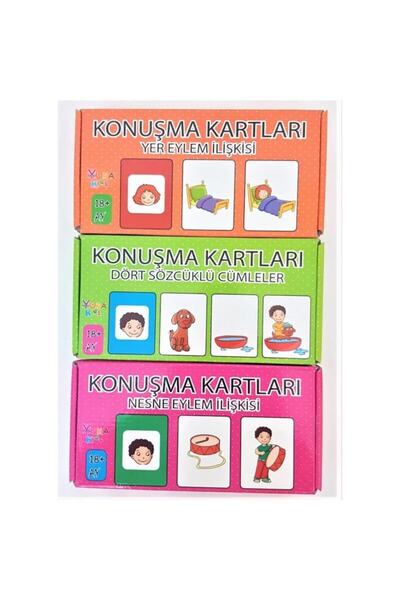 Yuka Kids Konuşma Kartları 3'lü Set 18+ay Nesne Eylem Ilişkisi-dört Sözcüklü Yer Eylem Ilişkisi
