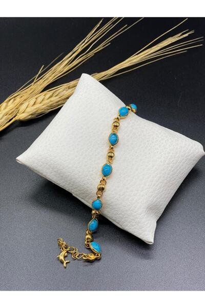 Milora 22 Ayar Altın Kaplama Mavi Taş Detaytlı Bileklik