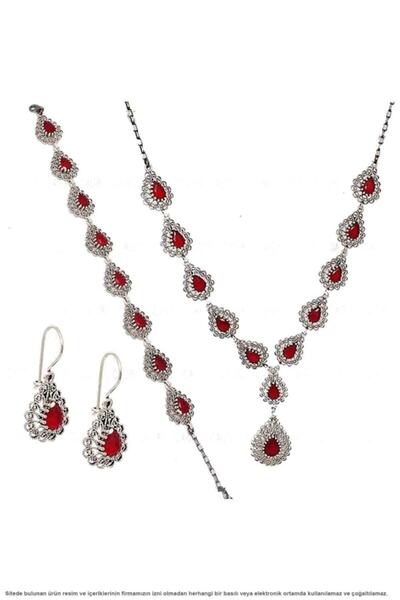 Rana Gümüş 925 Ayar Gümüş Telkari Gerdanlık Kök Yakut Taşlı Set