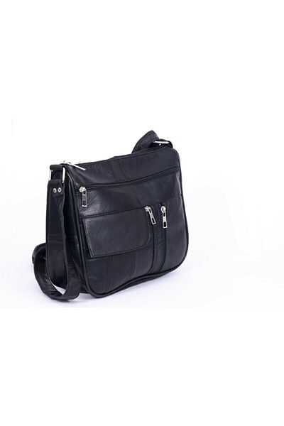 NahitaTyana Geantă de damă din piele naturală, geantă de umăr, braț și crossbody, buzunare multiple, negru