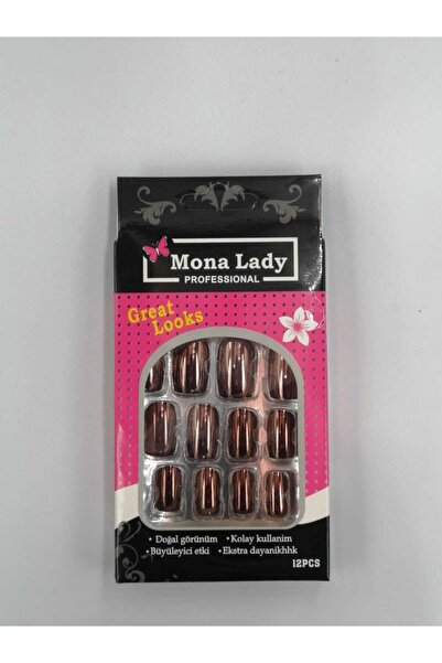 Mona Lady 12'li Parlak Bakır Takma Tırnak Yapıştırıcı Hediyeli-kısa-252-6