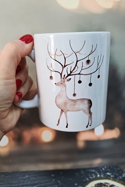 PEKSHOP Vintage Geyik Yılbaşı Hediyesi Kupa Bardak