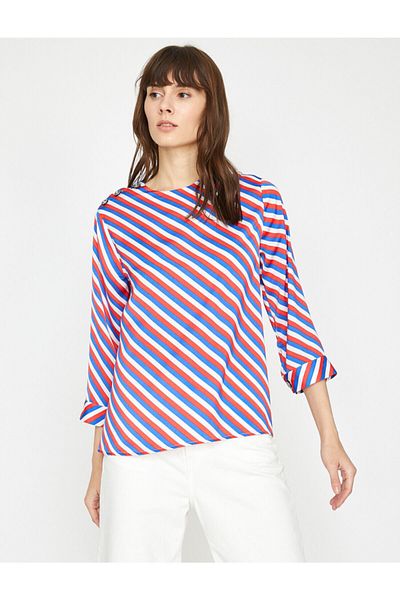 Koton Women's Red Striped Blouse 9YAK68692PW