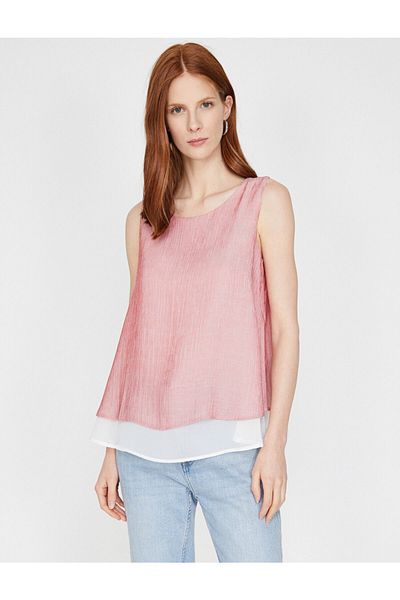 Koton Women's Red Crew Neck Relaxed Cut Blouse 9YAK32653CW