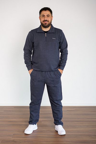 BLS Men's Indigo Stand-Up Turtleneck Comfortable Fit Half Zipper Tracksuit Set000014