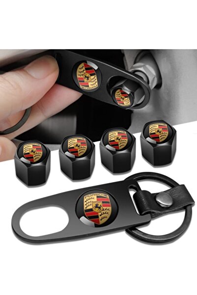 GARDENAUTO طقم غطاء صمام وسلسلة مفاتيح من الفولاذ المقاوم للصدأ من بورش