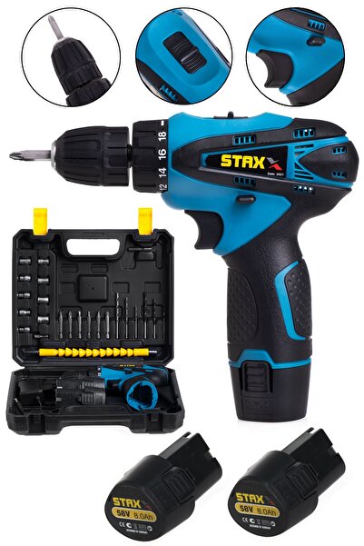 STAXX POWER American Type Şarjlı Matkap Vidalama Metal Şanzıman Çift Bataryal...