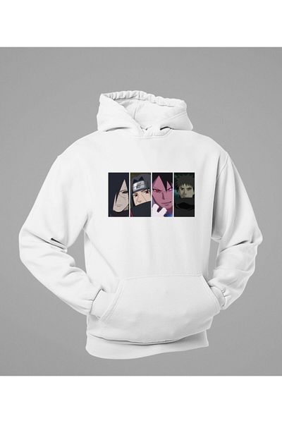 Raf Coll Φούτερ με κουκούλα Unisex Λευκό Oversize Naruto Digital Printed Hooded