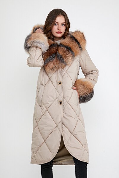 nero leather fur Leather - Kapitone Detaylı Sugeçirmez Kumaş Kapüşonlu