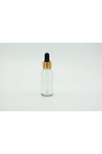 parlakcam Damlalıklı Şeffaf Cam Şişe Gold Başlıklı 20ml