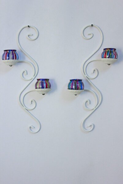 DOĞA HEDİYELİK HOME Duvar Mumluğu Ferforje 2'li Takım 2'şer Camlı