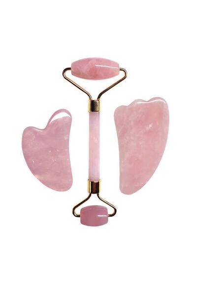 JADE Pembe Kuvars Roller Ve 2 Adet Guasha Yüz Masaj Taşı Eslant