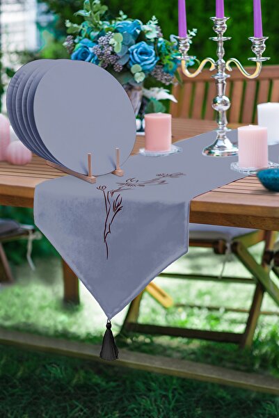 Realhomes Minimalist Tasarımlı Üçgen Püsküllü Runner 1 Adet & 6 Adet Lavanta ...