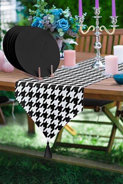 Realhomes Crni trokutasti stolnjak sa šarom houndstooth i resicama, 1 komad i...