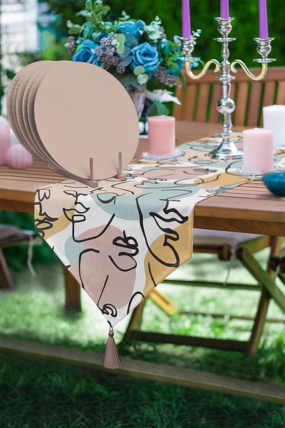 Realhomes Χρώμα Bohemian Figured Triangle Tassel Runner 1 τεμάχιο & 6 τεμάχια βιζόν χρώματος πιάτου