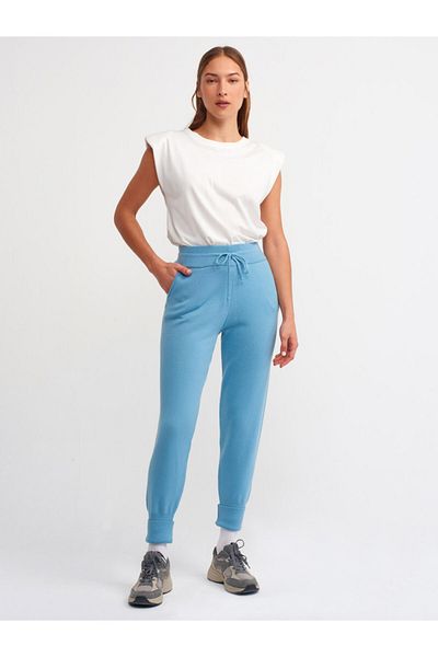 Dilvin 2561 Belted Waist Side Pocket Knitwear Trousers-blue