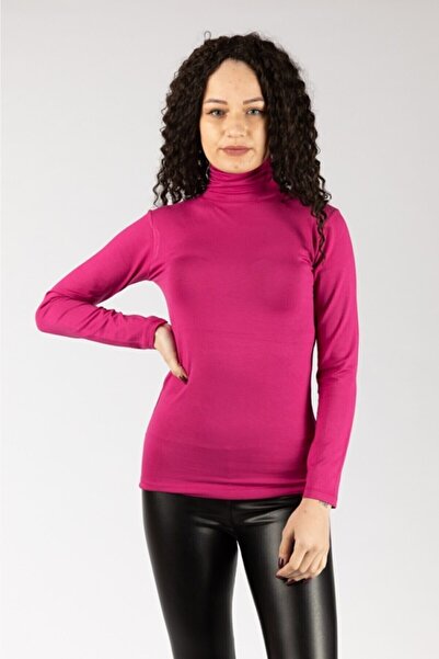 FATELLA Kadın Uzun Kollu Boğazlı Likralı Bordo Penye Body Badi