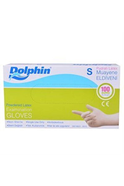 Dolphin قفازات فحص لاتكس صغيرة بيضاء اللون 100 قطعة