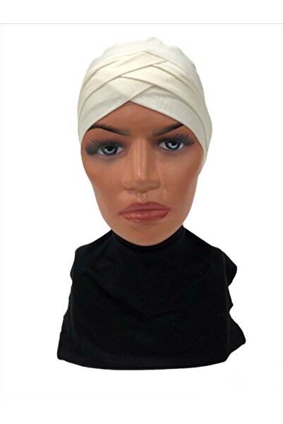 İklilEşarp غطاء رأس نسائي كريمي ذو شريطين