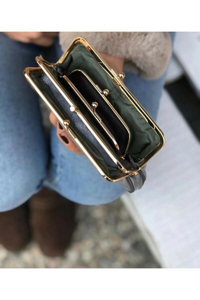 TopTrendy Gray Leather Women's Wallet with Clip