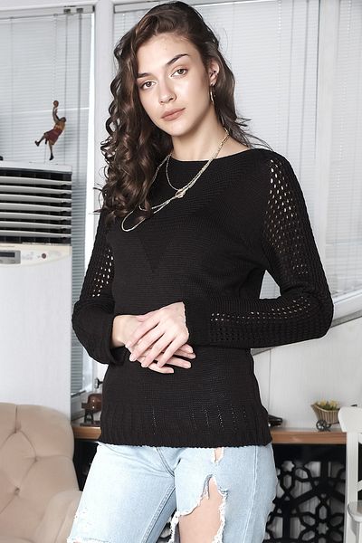 AVORWE Pulover din tricotaj ajurat cu mâneci cu gât barcă