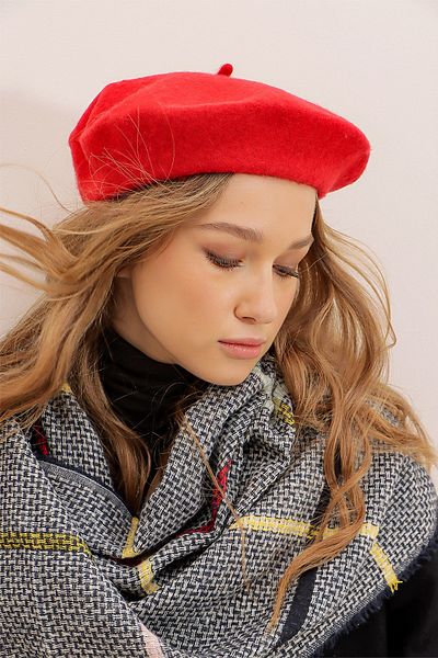 Trend Alaçatı Stili Woman's Red Painter Beanie ALC-A2441