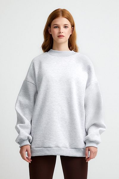 LAMODEMAPASS Hanorac oversize de bază cu broderie Stay Fresh And Be Positive gri