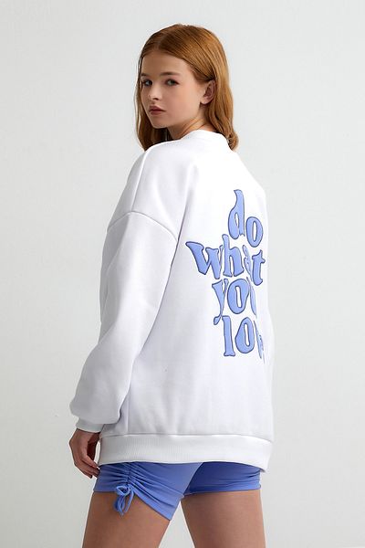 LAMODEMAPASS Hanorac oversize de bază cu broderie alb Do What You Love
