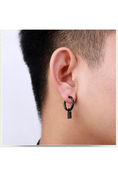 The Collection Bow Model Men's Black Steel Earrings